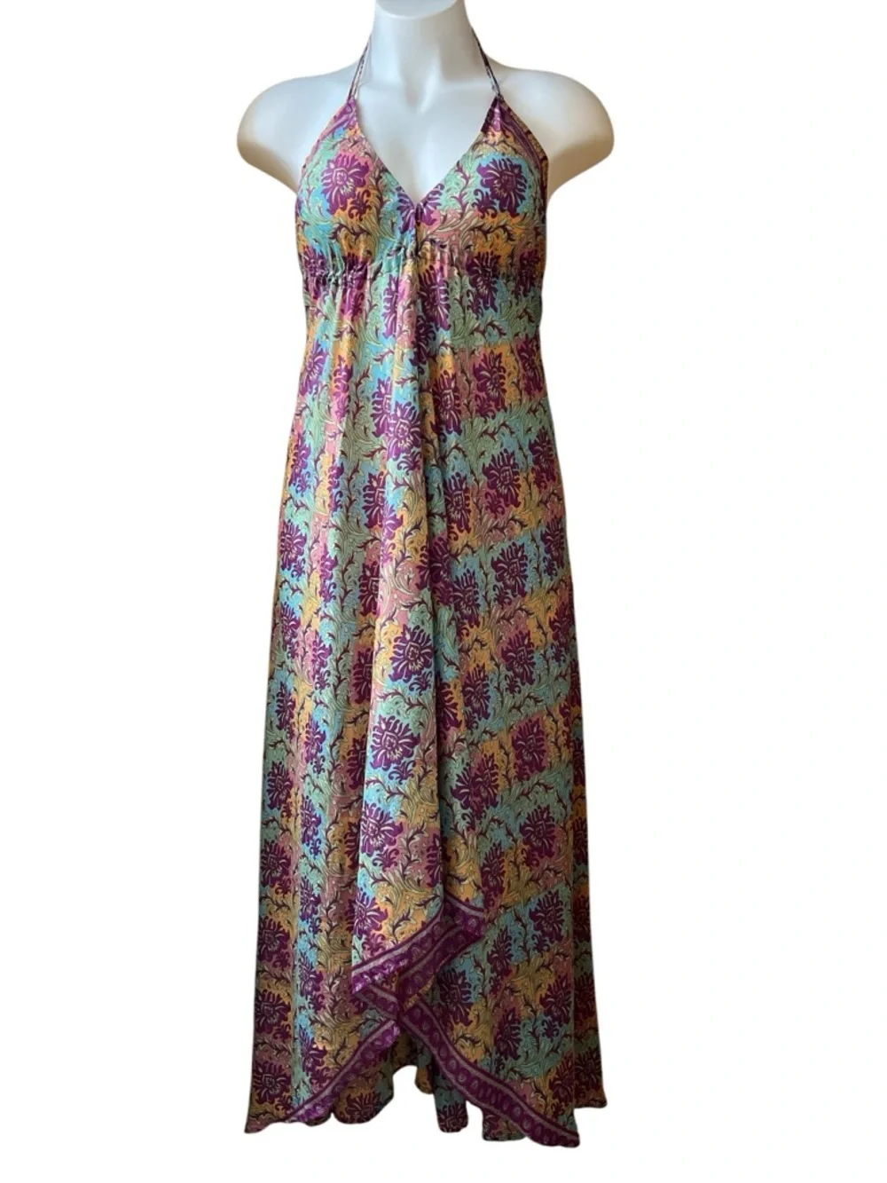 India Boutique Silky Maxi Sari Dress NWT - Picture 1 of 9